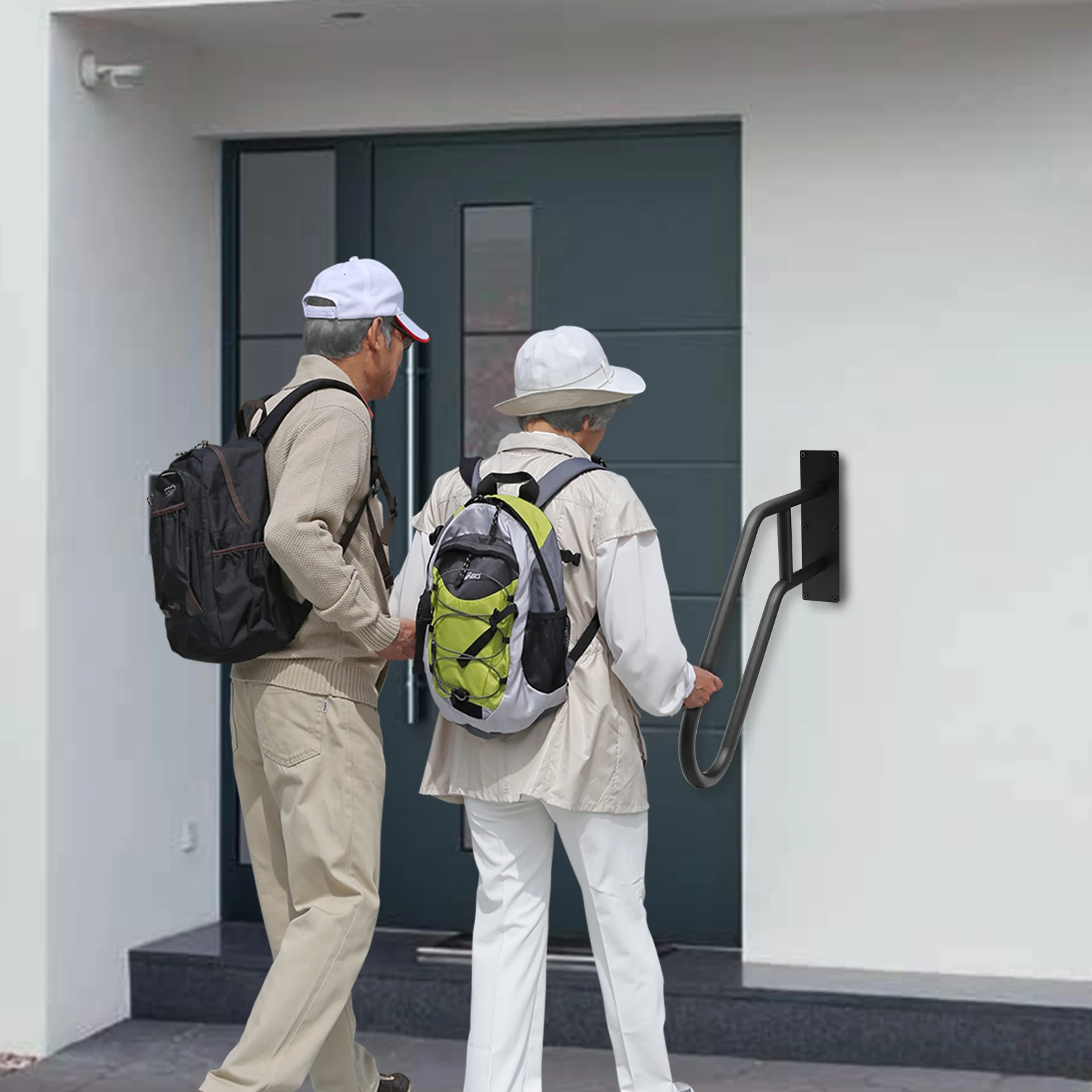 1pc 22.8 polegadas preto fosco corrimão de metal em forma de u para passos ao ar livre, trilho de apoio de escada de segurança montado na parede,