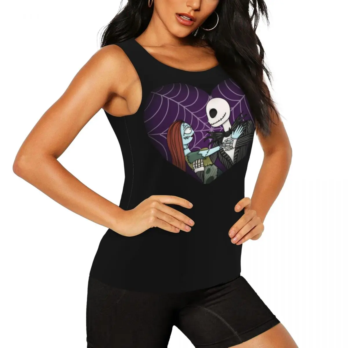 Custom Jack Skellington Sally Workout Tank Tops Women's The Nightmare Before Christmas Quick Dry Sleeveless Yoga Shirt