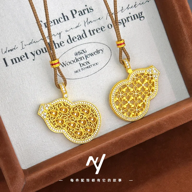 

Новый комплект бриллиантов, полый кулон в виде тыквы Duofu, 9999, 24 К, настоящее золото, полое окно, кулон в виде тыквы, ожерелье