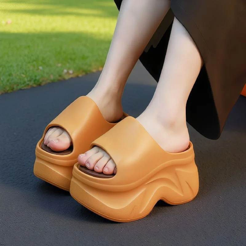 9cm Platform Wedge Slides Sandals Women Super High Elevator Heels Woman Trendy Chunky Slipper Buckle Straps Sandal Lengthen Legs image 4