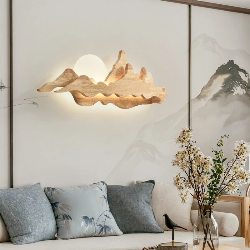 Solid wood decorative painting wall lamp New Chinese style, wall Creative foyer Art modeling