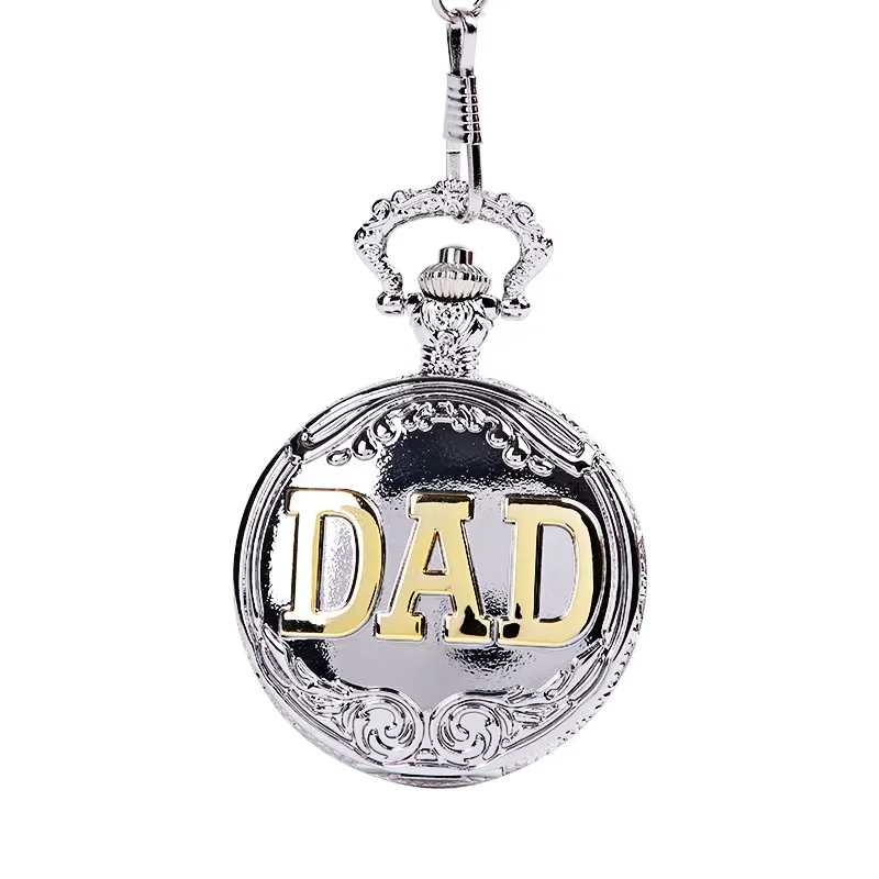 

1025Vintage trend open cover lettering gold and silver DAD letters pocket watch dad as a great gift