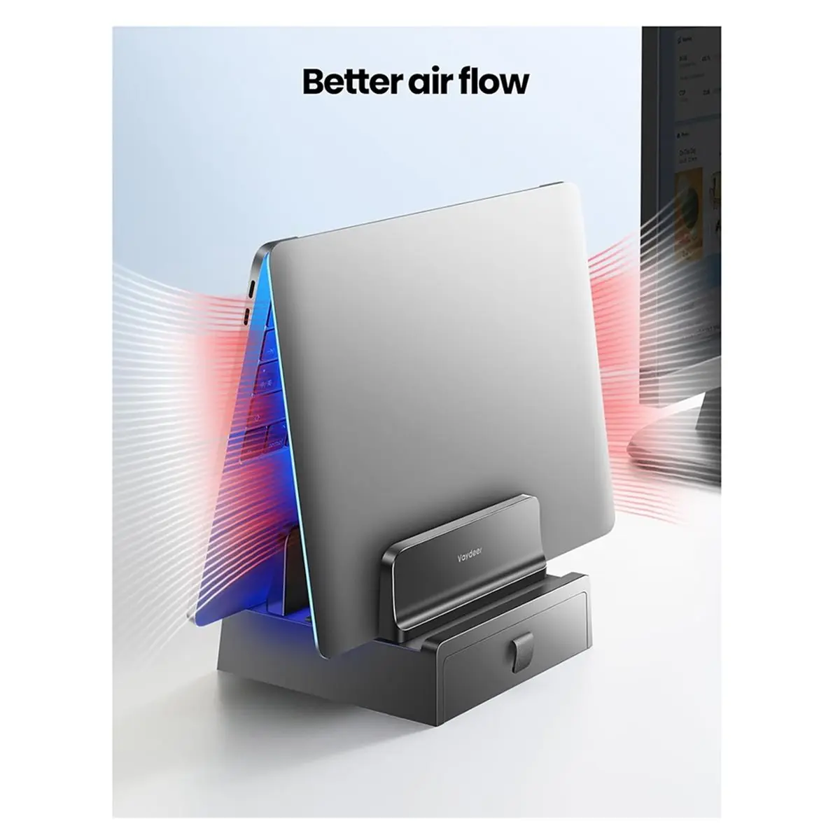 2026 NEW  Vertical Laptop Stand with Drawer,Dual Slots Plastic Laptop Holder Storage with Space Saving Design,Adjustable