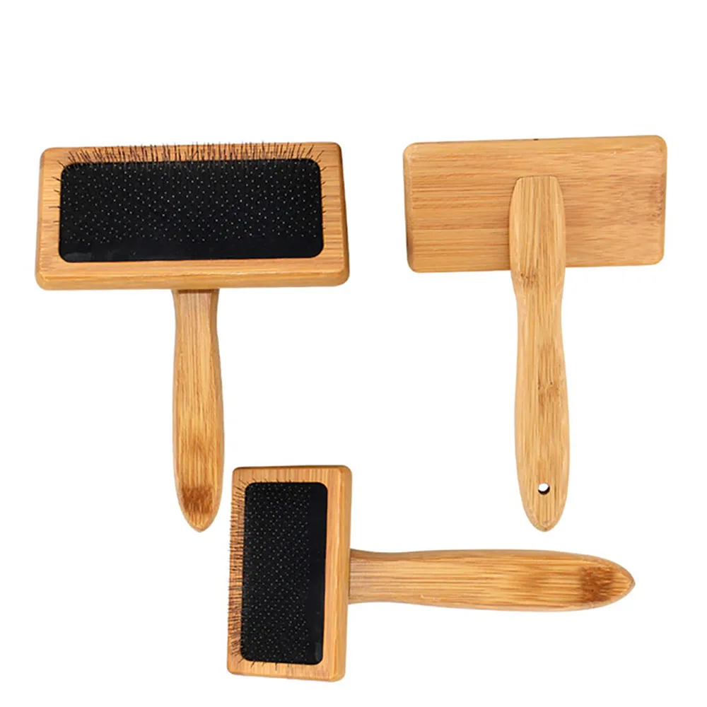 Dogs Cats Pets Accessories Tools Open Knot Pet Combs Durable Dense Natural Bamboo Handle Comb and Stainless Steel Hair Brush