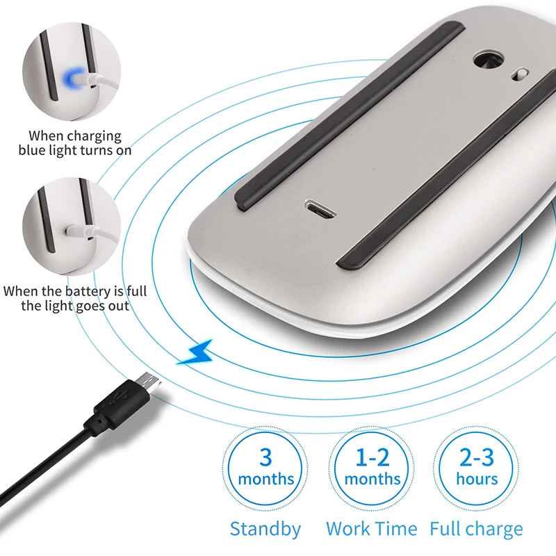 เมาส์ไร้สาย Xiaomi เงียบชาร์จคอมพิวเตอร์เมาส์บลูทูธ Slim Ergonomic PC Magic Mice สําหรับ Apple Macbook Microsoft IPAD