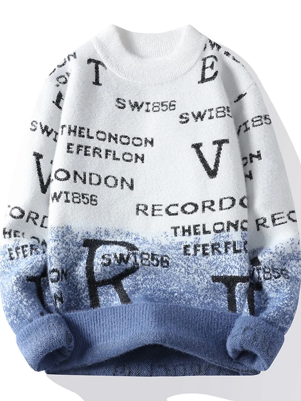 

Мужской трикотажный джемпер с круглым вырезом и вышивкой, термобелье, модный повседневный стиль, осень-зима, новинка