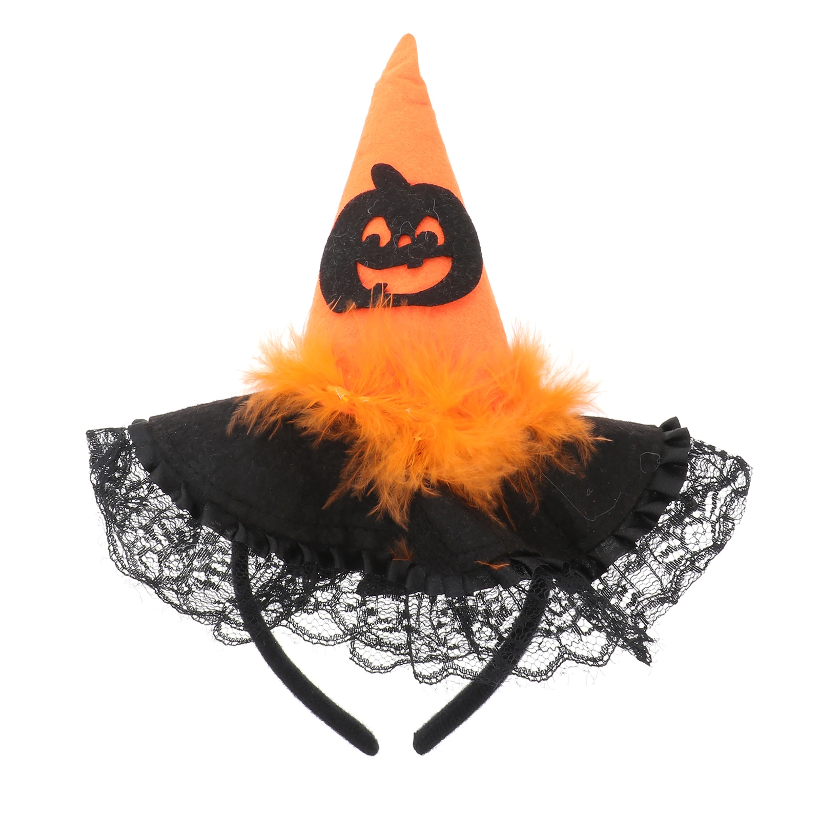 

Creative Witch Hat Shape Pumpkin Black Lace Hair Hoops Halloween Headband Party Accessory