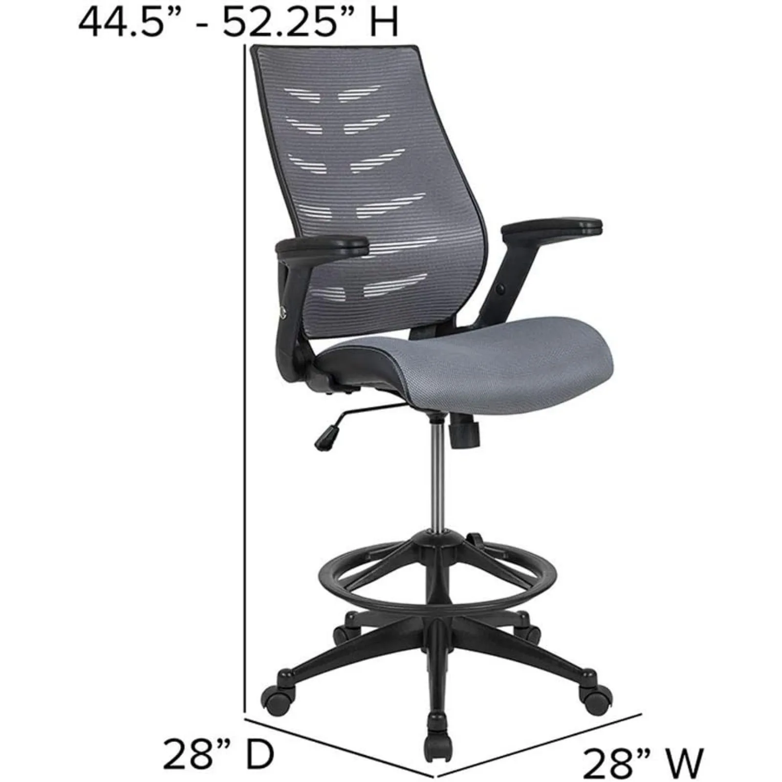 US Kale-Chaise de Bureau Ergonomique en Maille à Dossier Haut, avec Bras Rabattables et Anneau de Pied Réglable, Chaise de Comcussion de Direction à Dossier Colonne Vertébrale