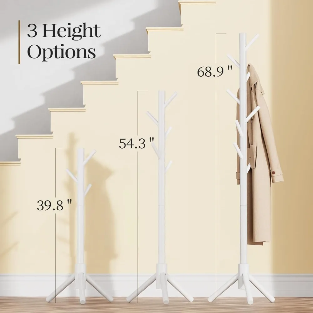 رف معاطف خشبي متين مع 8 خطافات، حامل بحجم قابل للتعديل للمدخل والممر، مثالي للمعاطف والقبعات #3