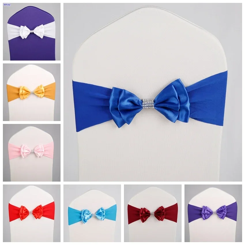 Wedding Satin Chair Sash Spandex Bow Tie Band Ready Made For Use Banquet Hotel Birthday Party Luxury Decoration