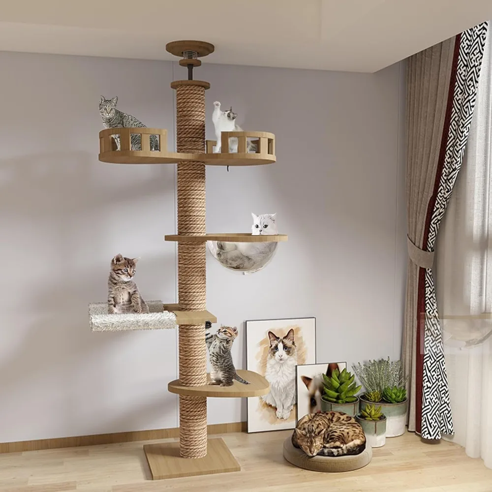 

Floor to Ceiling cat Tree - Adjustable Height (95-98in,104.3-108.2in)- Tall cat Tree with Width 4.33 in Scratching Post,Cat Hamm