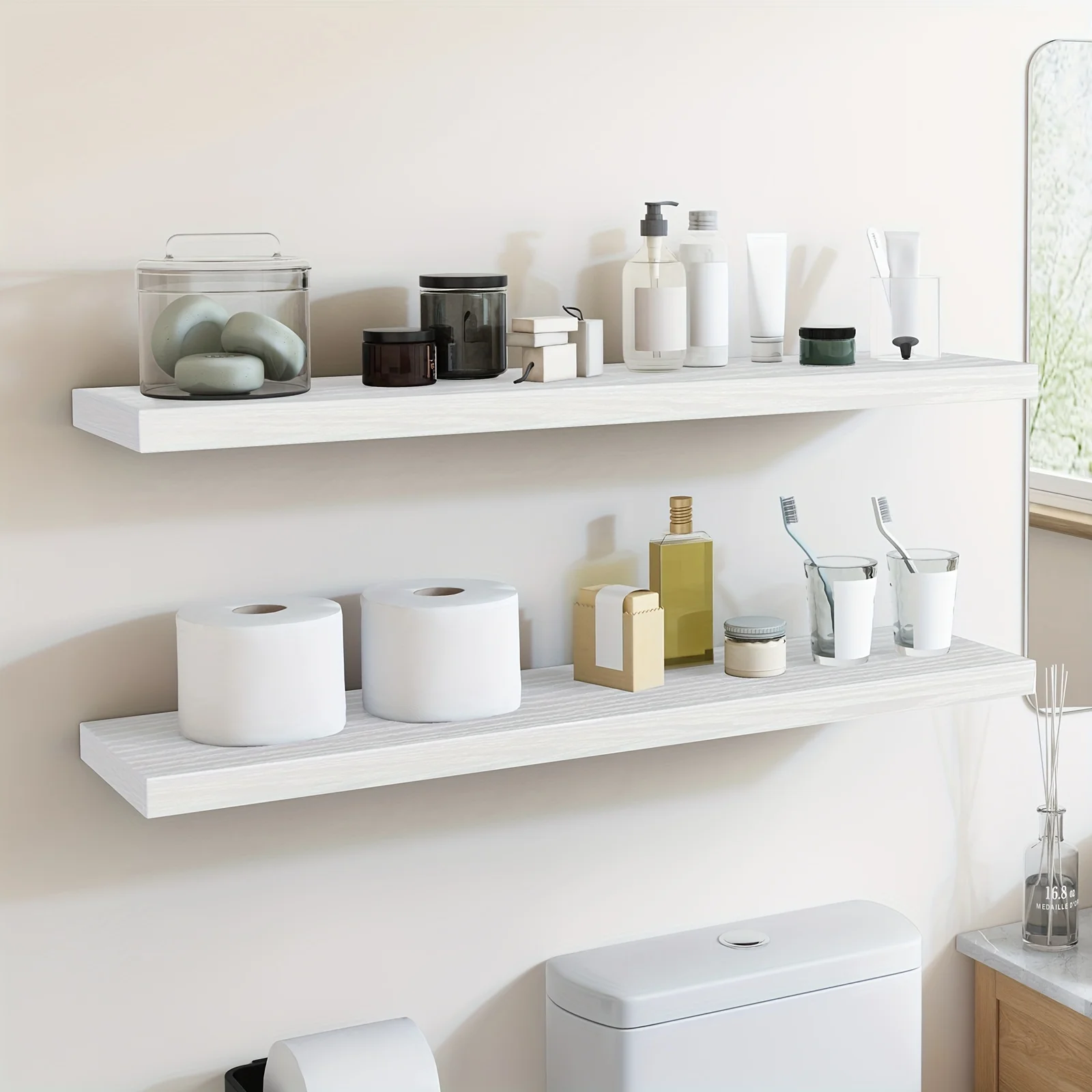 

TOMNK 2pcs Floating Shelves, Large Wall Shelves, Extra Long Shelves, with Invisible Brackets for Living Room, Bedroom And Kitche