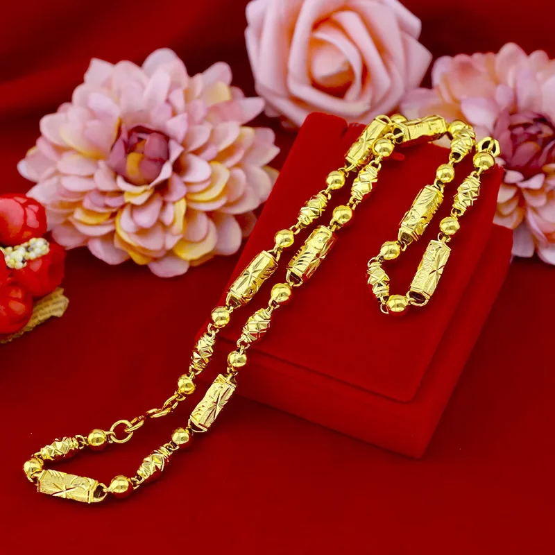 9999 Real Gold 24K Thickened Gold Men's Hollow Car Flower Hexagonal Necklace Gold Fashion Men's Necklace