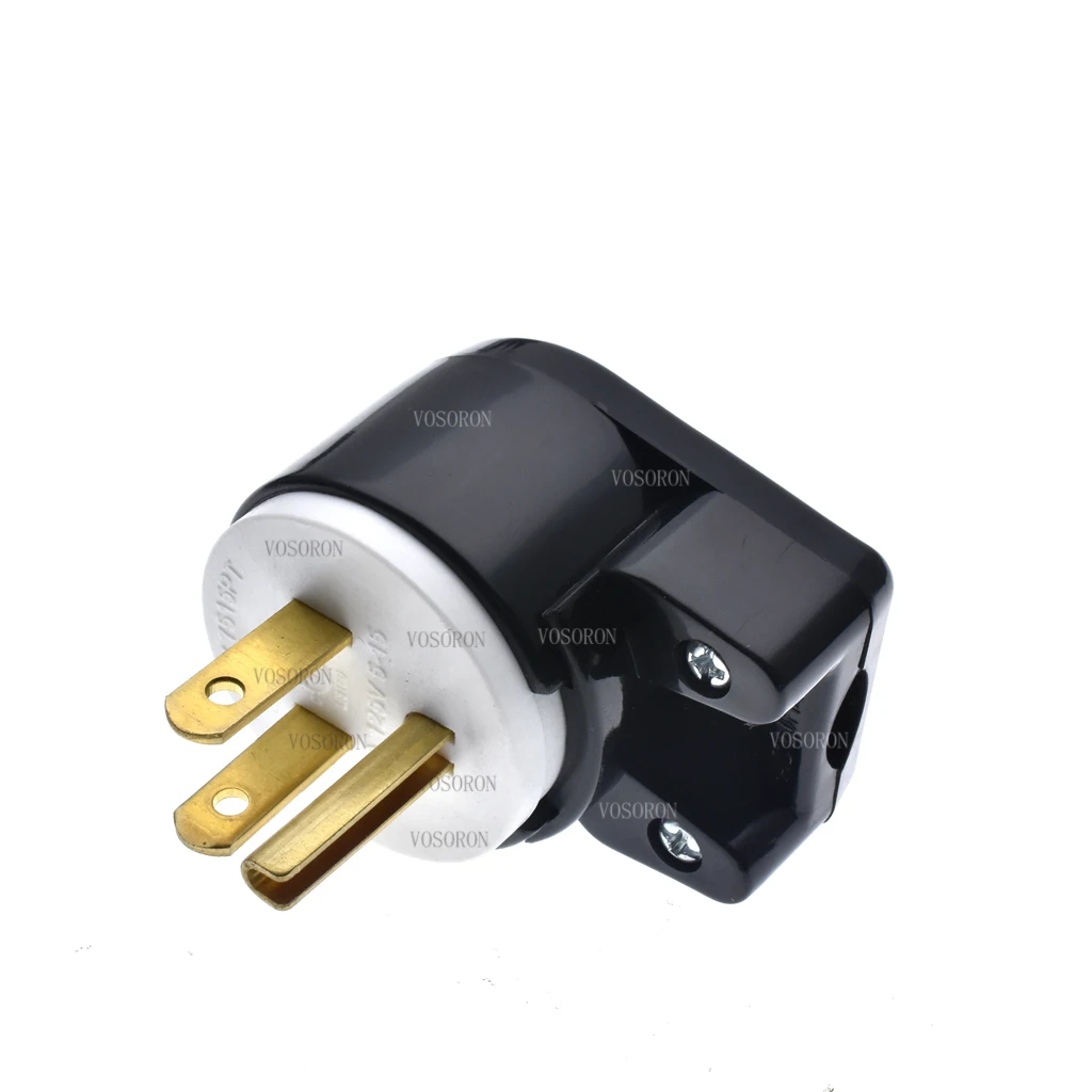 Right Angle Nema 5-15P 15A AC Plug, Easy Assembly 90 Degree USA Canada Male DIY Rewirable 12 Directions Adjustable AC Connector