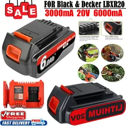 18/20V 3.0/6.0Ah For Black & Decker Lithium Battery LBXR20 LB20 LBX20 LBXR2020 LB2X4020-OPE Power Tools and Battery Charger