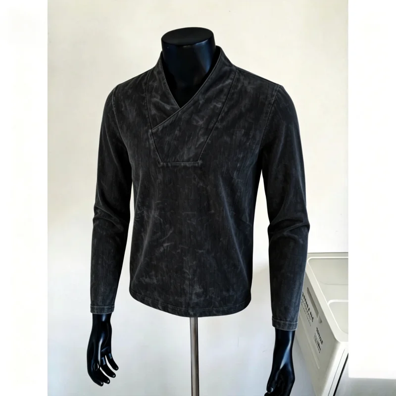 Autumn Winter V-neck Long Sleeved T-shirt for Men Warm and Velvet Breathable Base Shirt Casual Business Tshirts Men Clothing