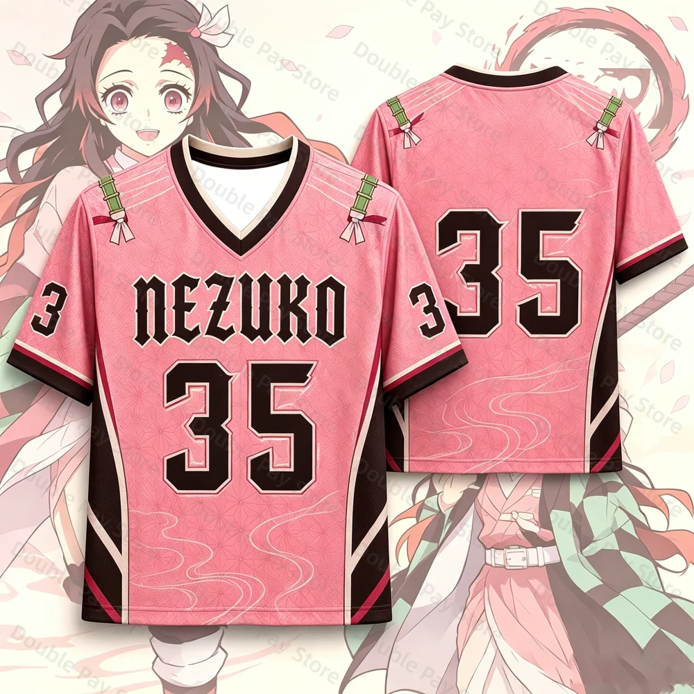 Demon Slayer Kamado Nezuko 35 Number Sports Jersey Men Women t-shirt Summer Short Sleeve Anime Casual Pink Football Tee Tops