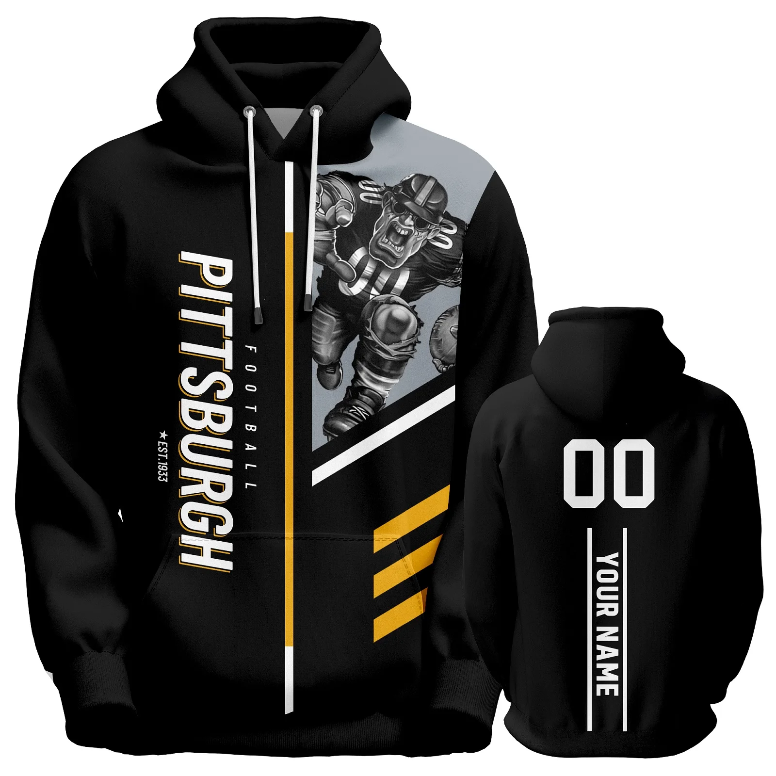 Custom American Football Hoodie Pittsburgh City 3D Printed Sweatshirt for Fans Men Women Youth Gift Personalized Name Number