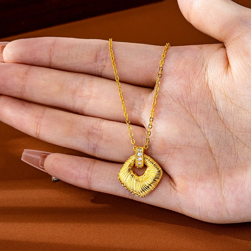 

Luxury 24K 9999 Pure Gold real gold Women's Brushed Geometric Pendant Necklace