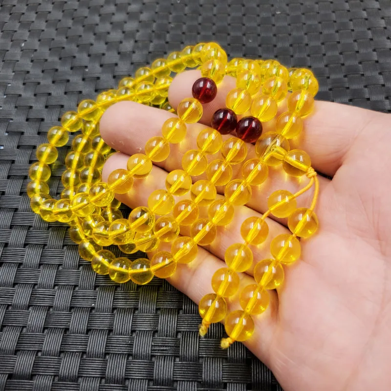 Ornament Bracelet Artificial Blood Pool Ball Bracelet Imitation Beeswax108Bracelet Yellow Chicken Grease Beeswax Multi-Circle Br