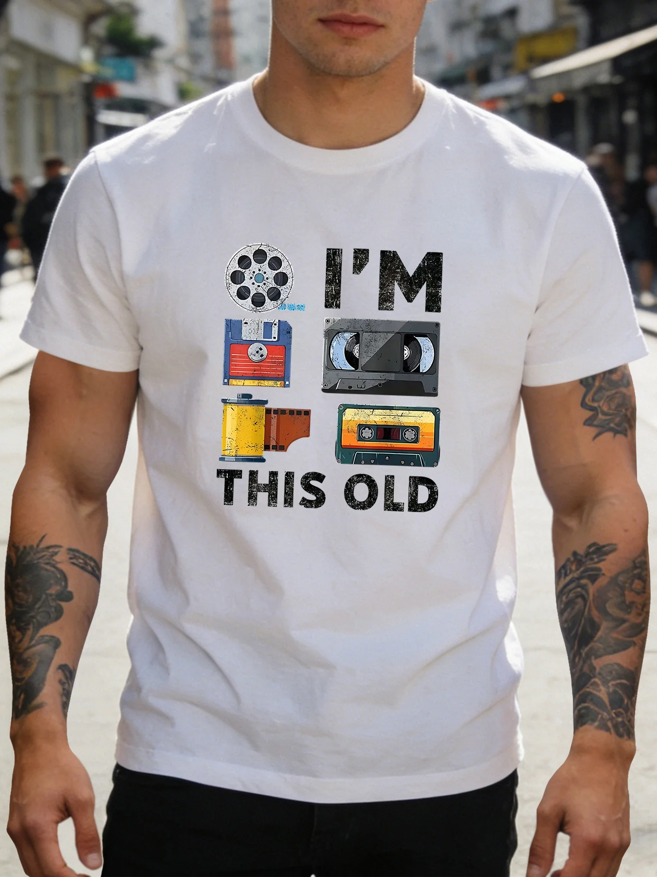 Men Short Sleeve Cotton Crew Neck Tee I M This Old Retro Cassette Disk Film Vintage Graphic Nostalgic Gift Gen X Dad Daily Top