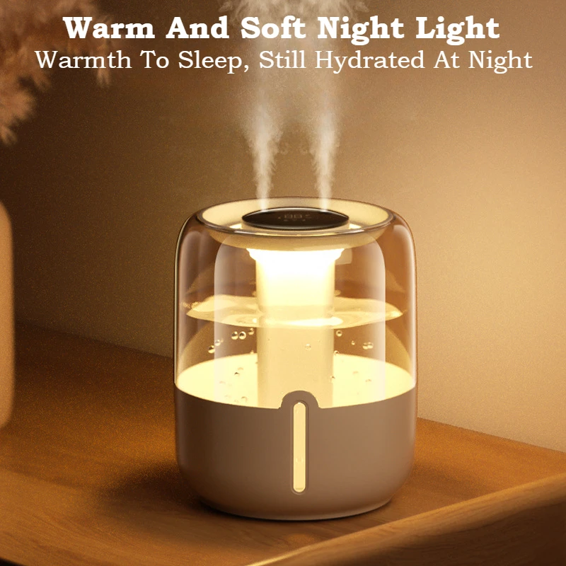 New Large Capacity Humidifier For Large Room Home Bedroom USB Double Port Spray Quiet Ultrasonic Air Humidifier With Night Light