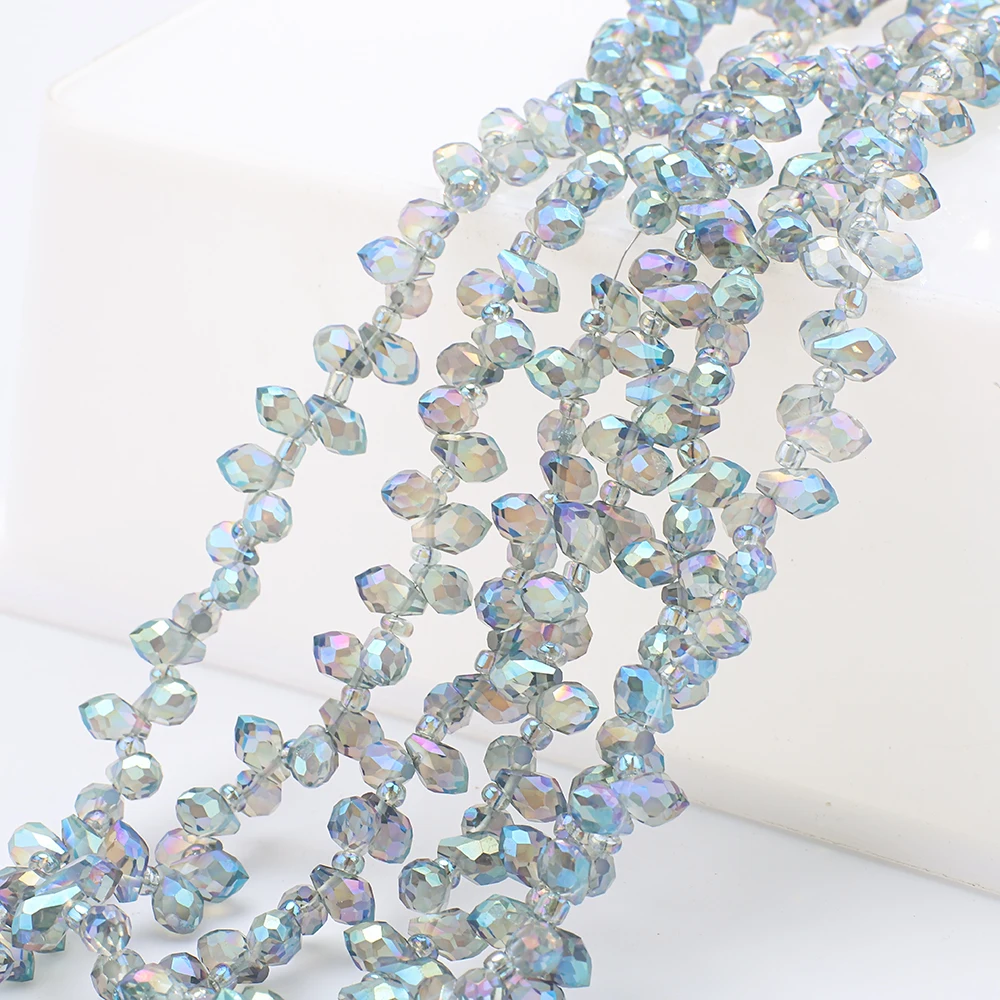 95 Stück/Set 5x8mm Grüne Seitenloch-Wassertropfen Kristallglas Lose Perlen Birnenform DIY Schmuckherstellung Armbänder Halsketten Ohrringe