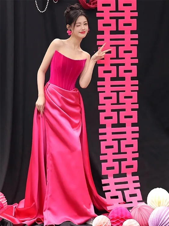 

Ele One-oulder Wedding Dr Formal Ocn Engagement Gift Dr Beautiful Bridal Dr High Waist Polyester Fiber