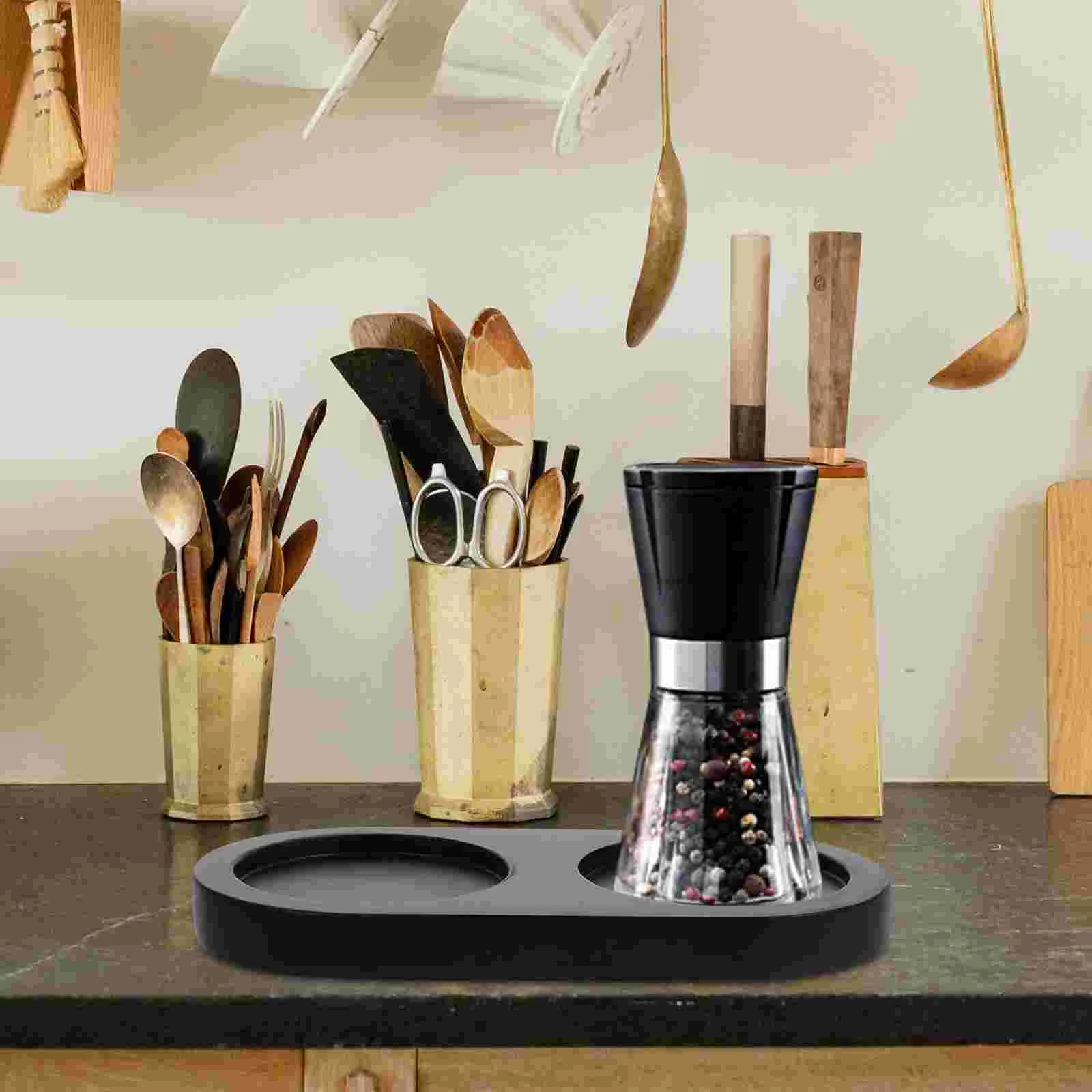 Wooden Pepper Mill Base Kitchen Tray Holder Condiment for Coffee Grinder Table Salt Sauce Bottle Child