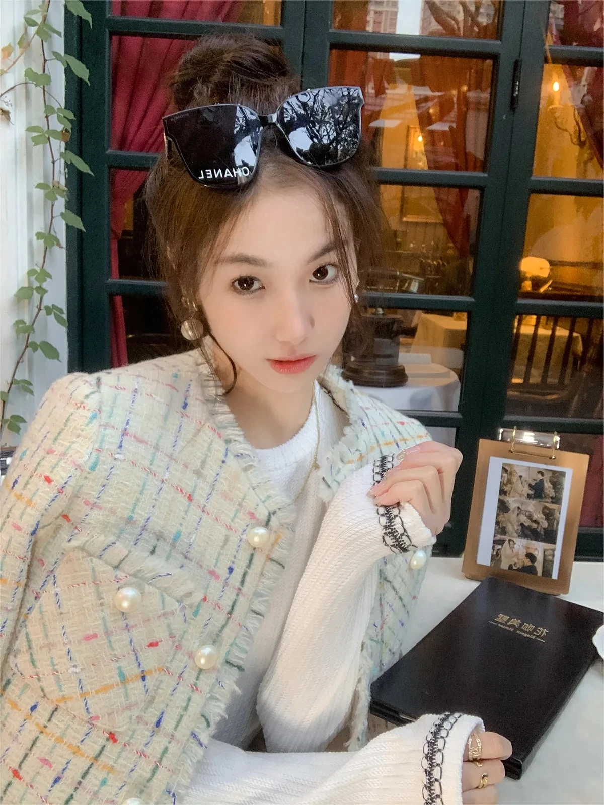 Veste en tweed brodé coloré pour femme, manteau court à carreaux fins, veste féminine, automne, printemps, 2024