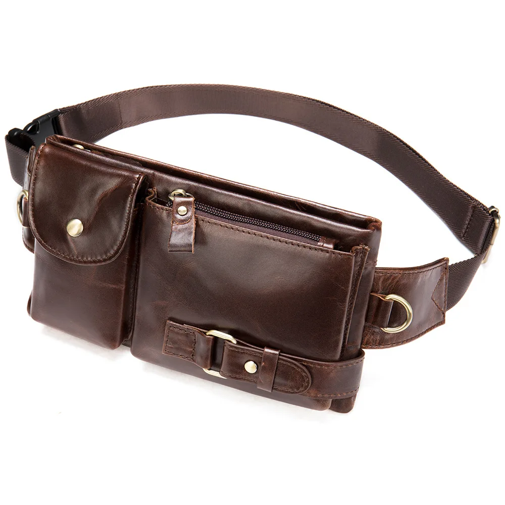 Cowhide Waist Fanny Pack Genuine Leather Slim Belt Bag Crossbody Bags with Adjustable Waistband for Men Women Bum Chest Bag