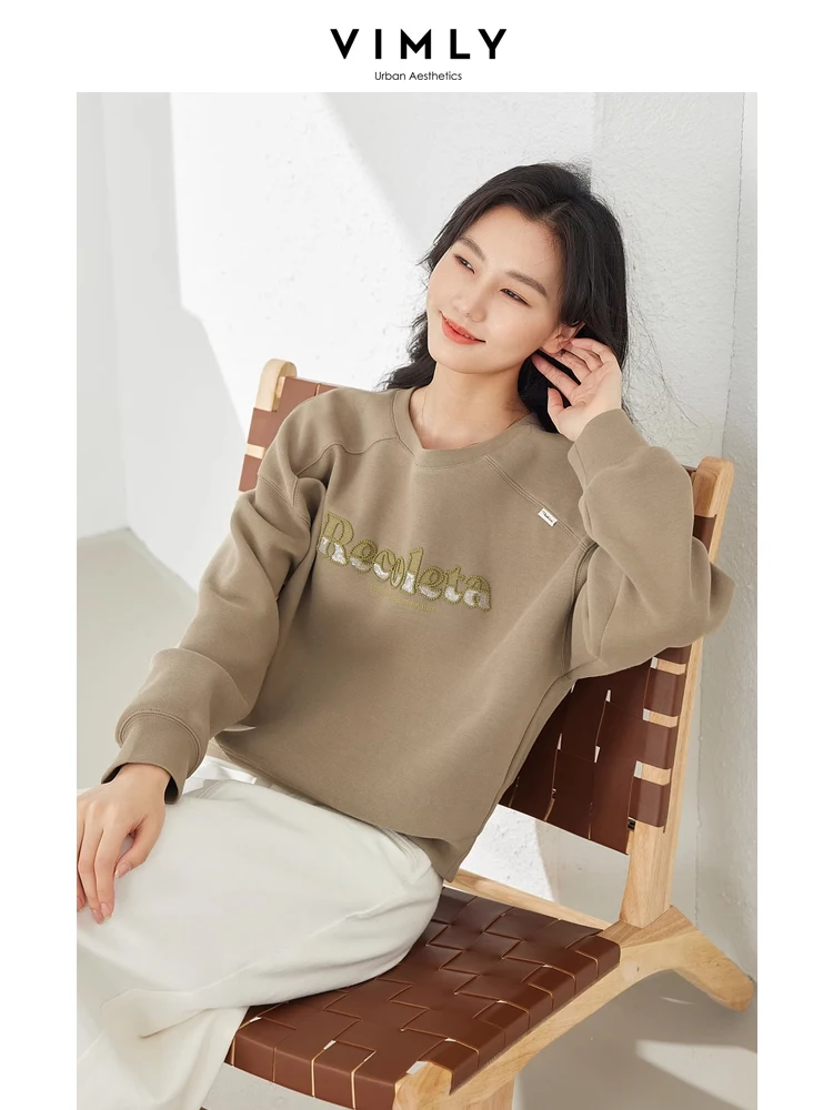 Vimly O-neck Drop Sleeve Sweatshirts Women\'s Long Sleeve Top 2024 Spring Fashion Casual Loose Letter Embroidery Pullovers M5202