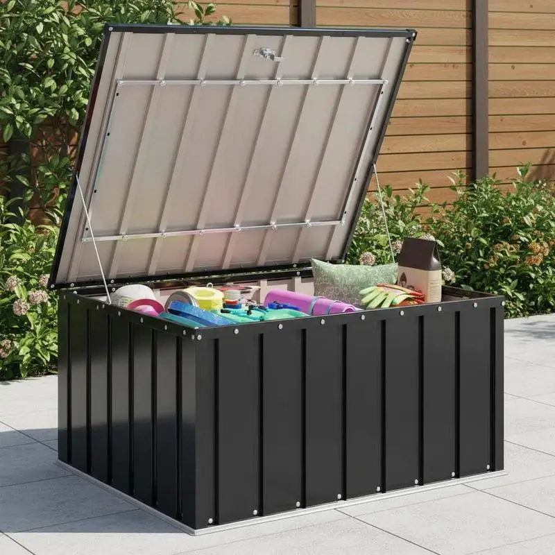 Coffre de rangement extérieur 101x82x50 cm noir - Boîte de jardin en acier galvanisé, bac de rangement avec couvercle verrouillable pour outils, coussins, jardin, terrasse