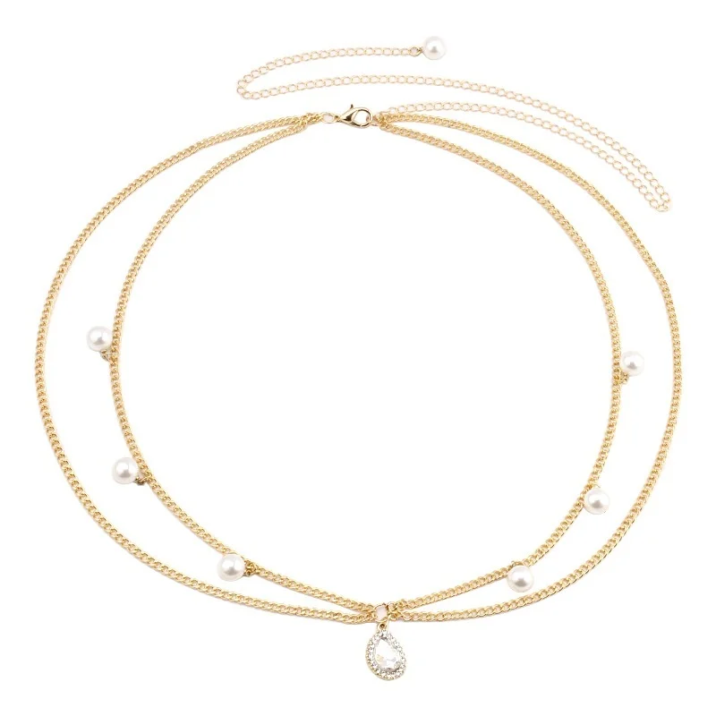 Simple Metal Belts Simulated Pearl Pendant Waist Belly Chain for Women Summer Beach Bikini Vacation Body Jewelry Gift