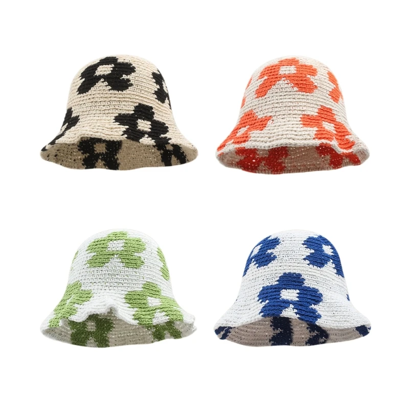 

Traveling Bucket Hat Crochet Flower Fisherman Hat for Teenagers Outdoor Sunproof Dropship