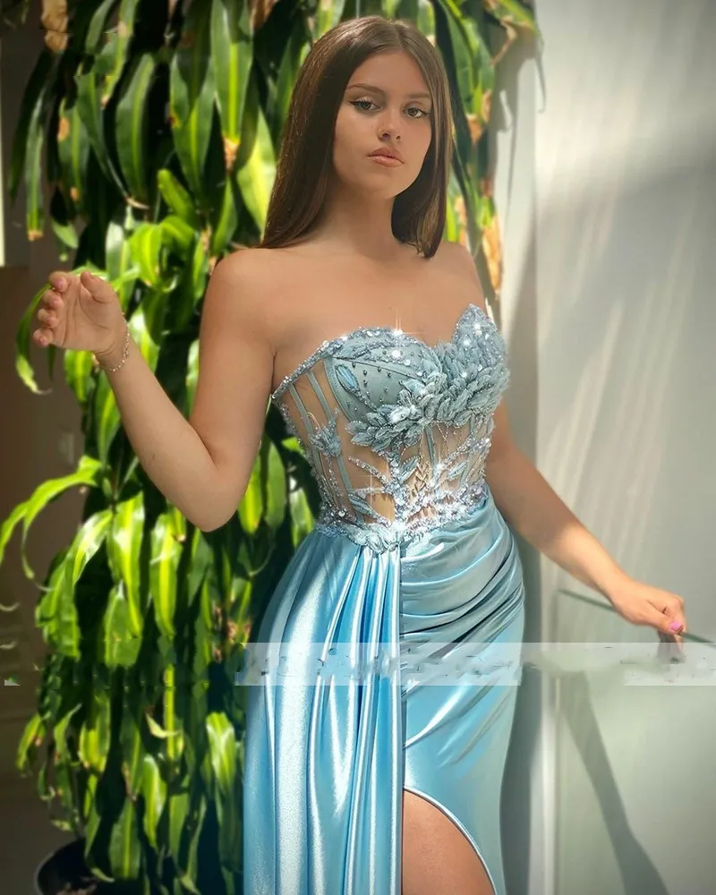 Meetlove-vestido De noche De sirena personalizado, vestidos De graduación con flores 3D y cuentas, vestidos De noche con cuello en forma De corazón 2023