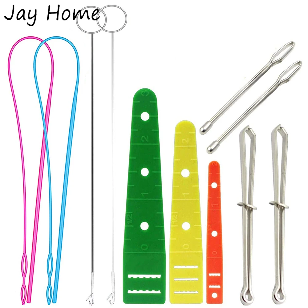 Drawstring Threader Tool Set Flexible Long Drawstring Threader Sewing Loop Turner Hook Metal Tweezers for Knitting Pants Crafts