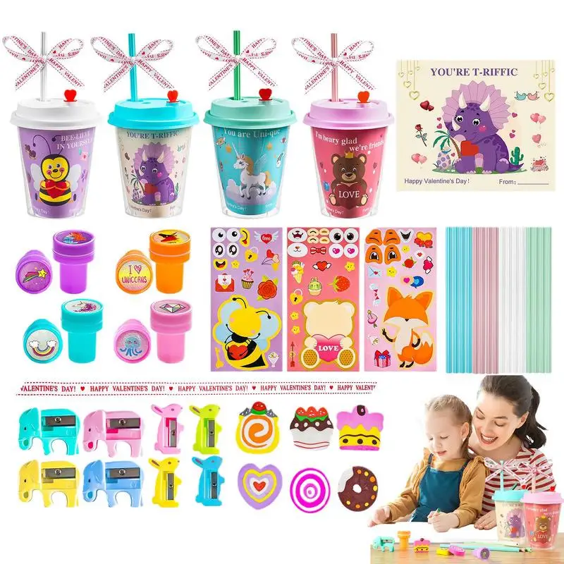 Kids Stationary Set For Girls 24 Pieces Stationery Set Valentine's Day Present Safe Interesting Present Bag For Children Boys