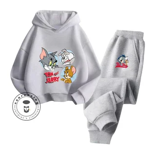 Áo len của trẻ em với mũ trùm cotton và quần, giai điệu anime và áo len Jerry, thể thao bình thường, thời trang mùa xuân Orton 10 Áo nỉ chính của Tom và Jerry - №1