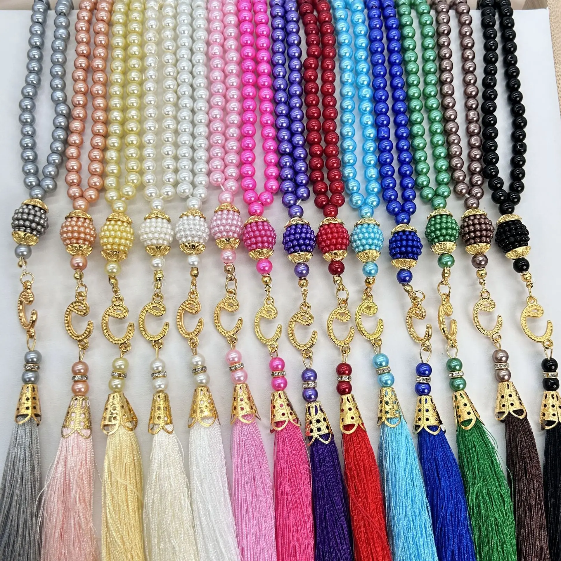 Religious Muslim Rosary Bracelet 6mm 99 Glass Beads Islamic Handheld Prayer Jewelry Accessories Many Colors With Tassel