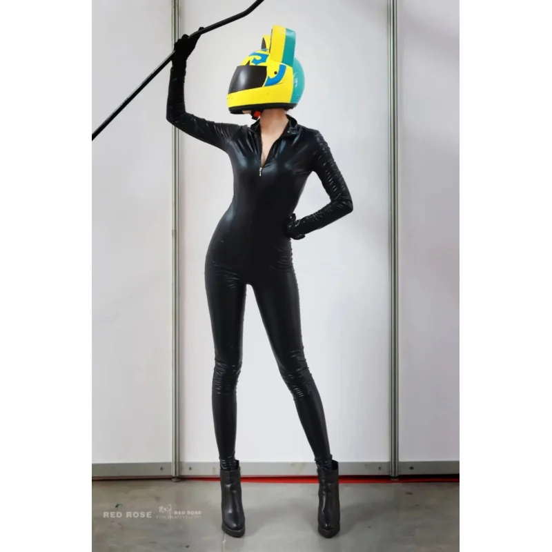 Dura cosplay costume Celty jumpsuit black elastic leather tights women lager suit carnival outfits