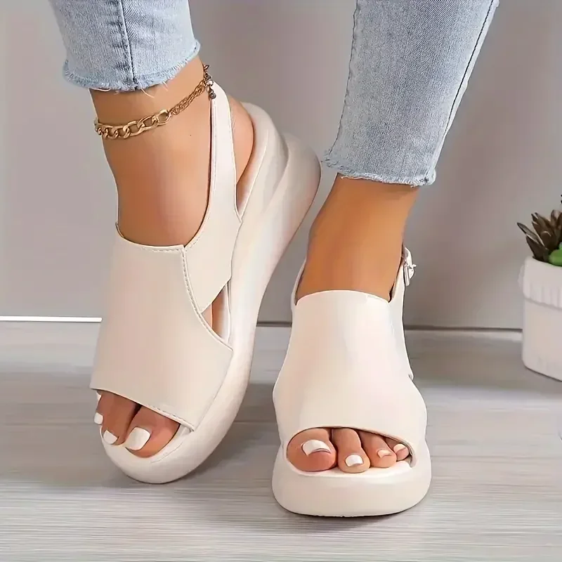 2024 lato koturna sandały na platformie moda Retro Romen buty na plażę damska na co dzień Peep Toe miękkie wygodne Sandalias De Mujer