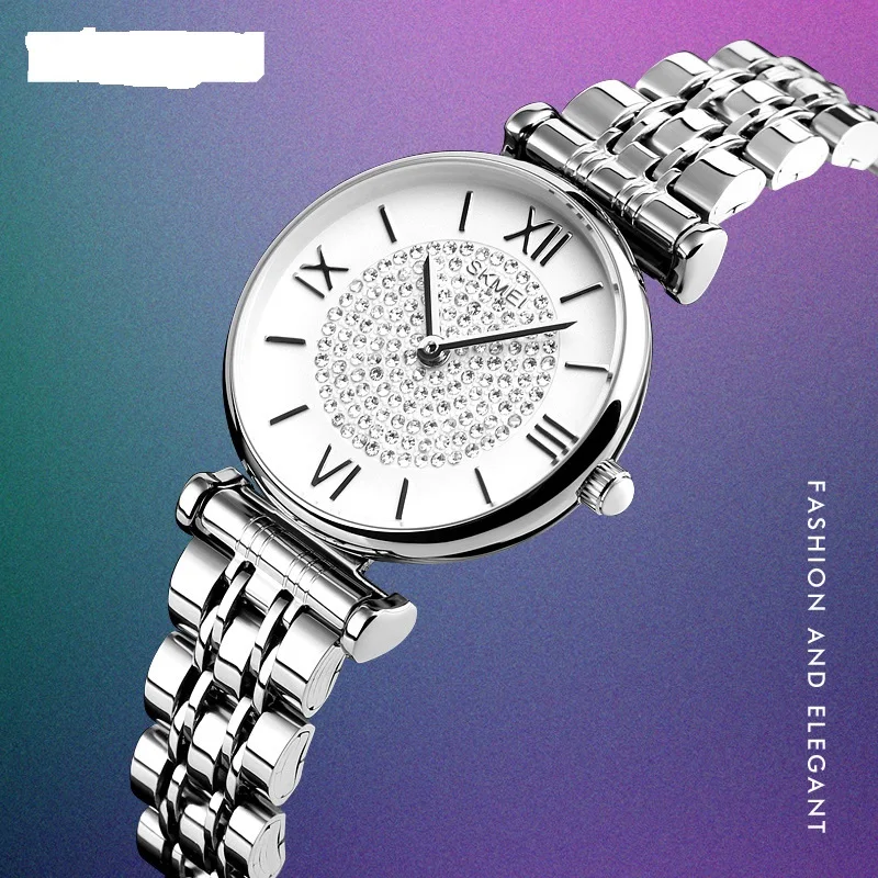 Fashion Stylish Rhinestone Women Quartz Watches Chain Band Waterproof Wrist Watch for Ladies Female