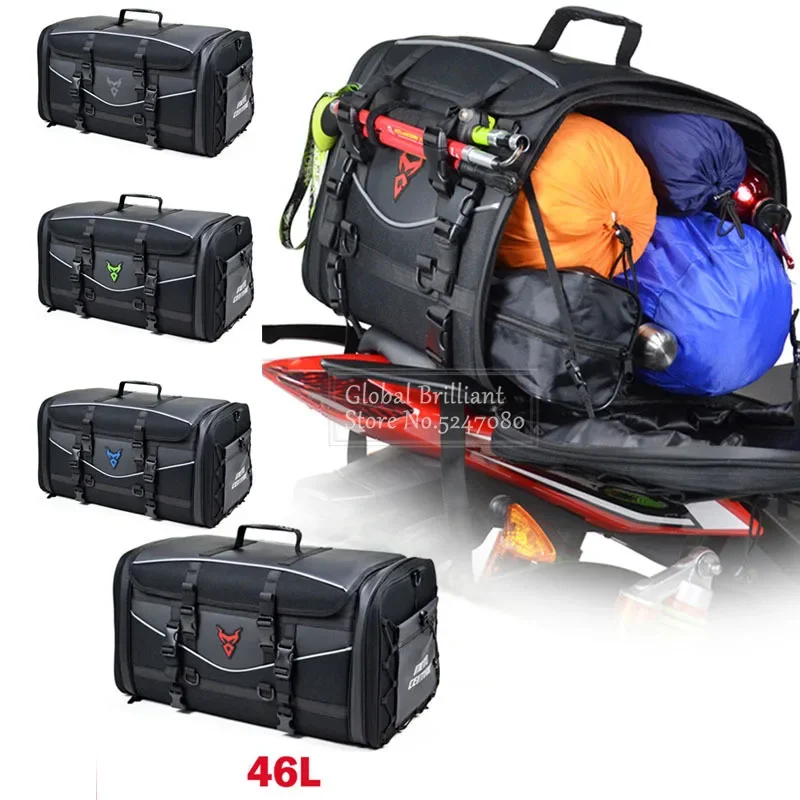 

46L Motorcycle Helmet Bag Multifunction Rear Seat Bag High Capacity Reflective Extensible Rider Backpack Waterproof Travel Bags