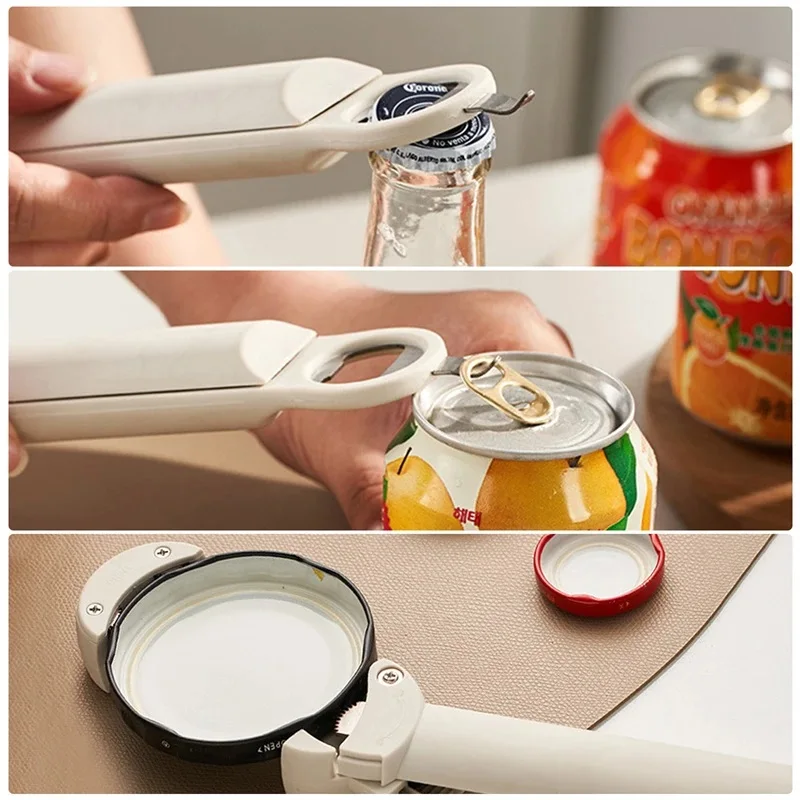 Multi-Function Bottle Opener Retractable Glass Jars Beer Cap Opener Magnetic Suction Stainless Steel Labor-Saving Kitchen Tools