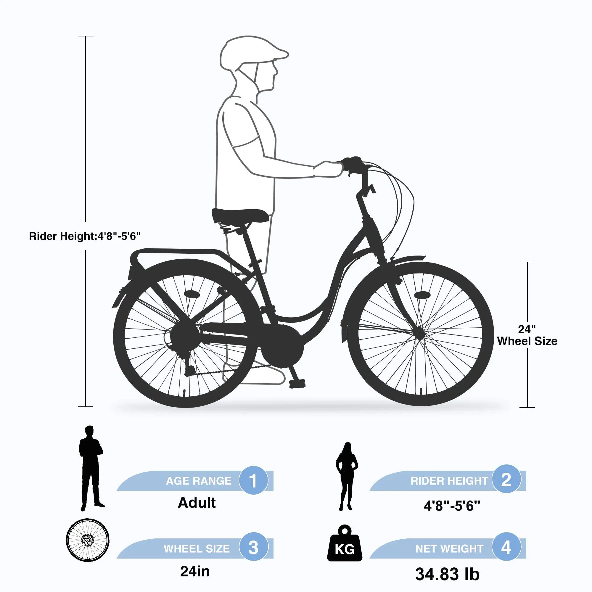 24 Inch Ladies - 7, Steel Frame, Available in Multiple Colors