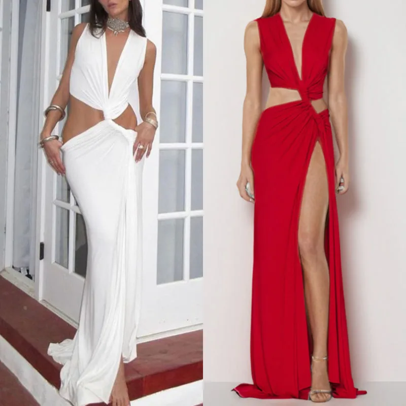 

Hollow Knot Bikini 2 Suit Swimsuit Women Bohemian Slit V-neck Sleeveless Pleated Irregular Dress Beach Vacation Mini Dresses New
