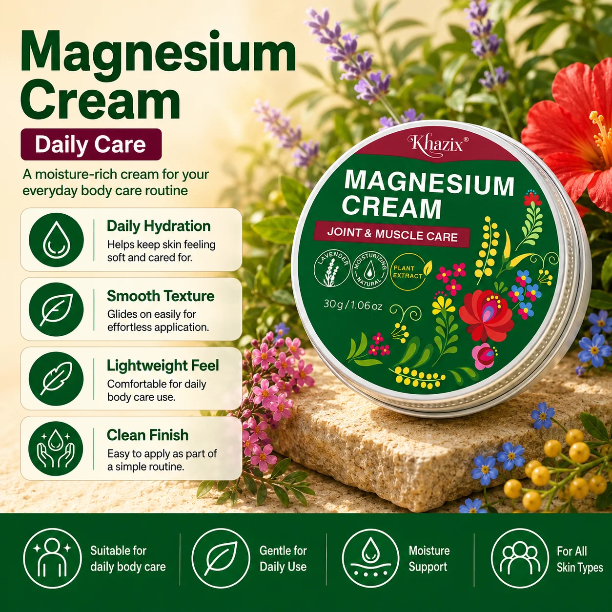 1pcs Magnesium-Infused Moisturizing Cream, 30g Knee & Joint Skin Care Balm for Men Women Daily Routine