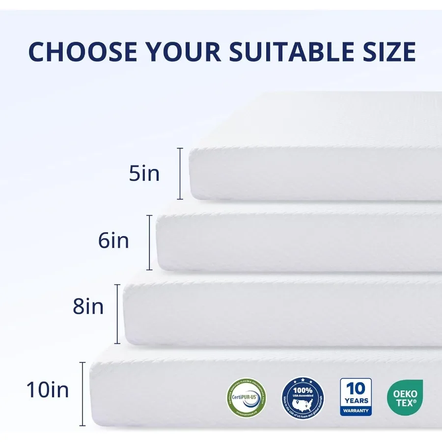 Full Size Memory Foam Mattress 5 Inch for Bedroom, Green Tea Gel Infused Cooling Memory Foam, Charcoal Grey, Pressure-Relieving