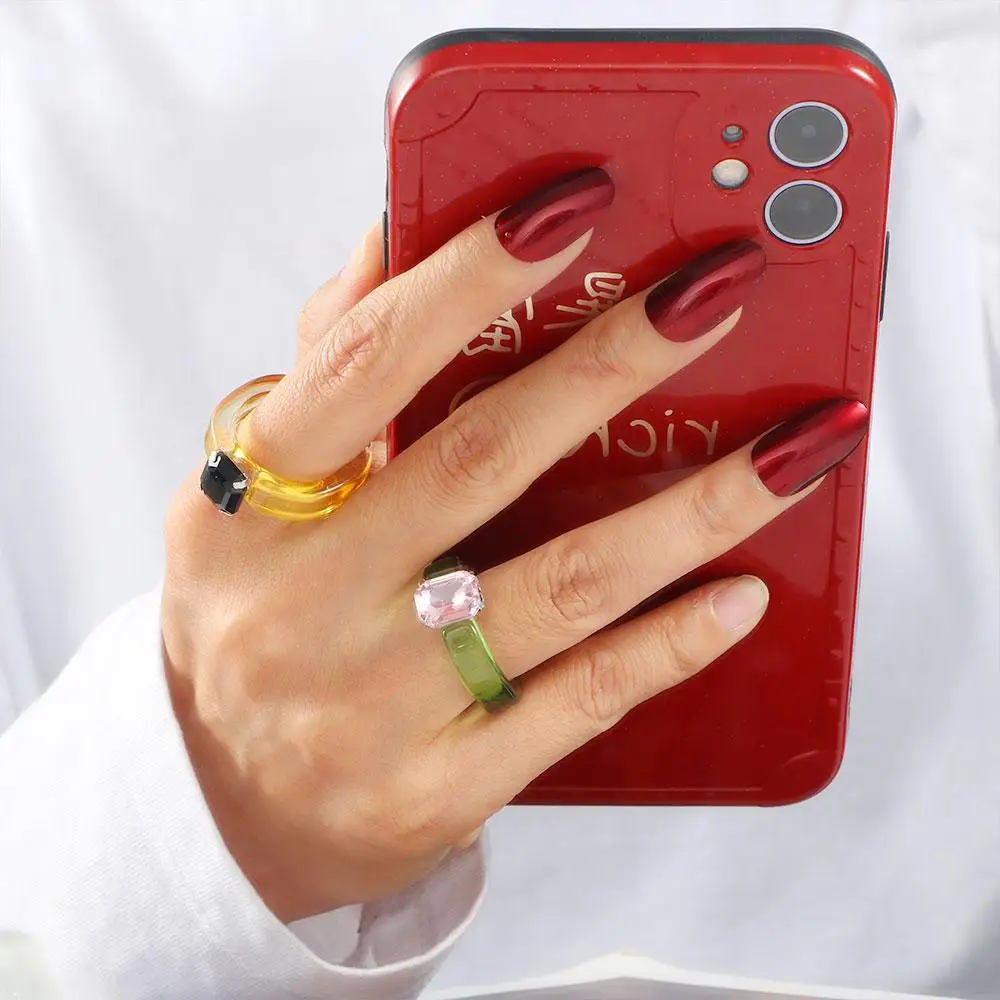 

Cool Trendy Acrylic Rhinestone Girls Irregular Transparent Resin Rings Finger Ring Geometric